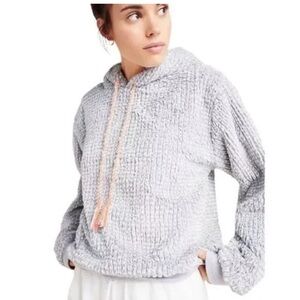 Anthropologie Saturday Sunday Nanette SHERPA HOODIE Gray Lined Pullover size M